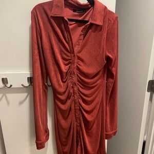 Olivaceous Deep Red Collared Dress